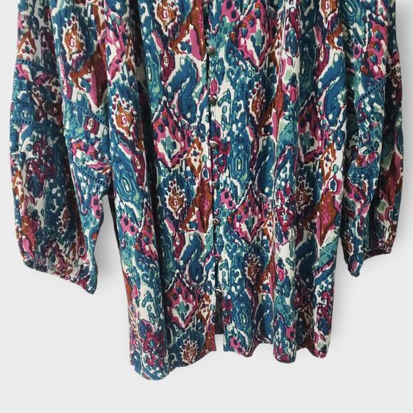 Caffe Marrakesh 3X Button Up Blouse Abstract Multi-colored Top Artsy Casual - Picture 3 of 14